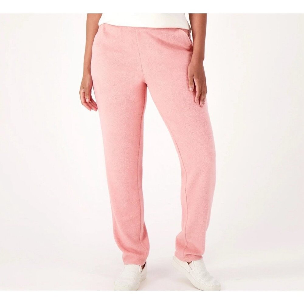 Denim & Co Comfort Zone Tall Baby Sherpa Slim Straight Pants 5XT Pink A462512